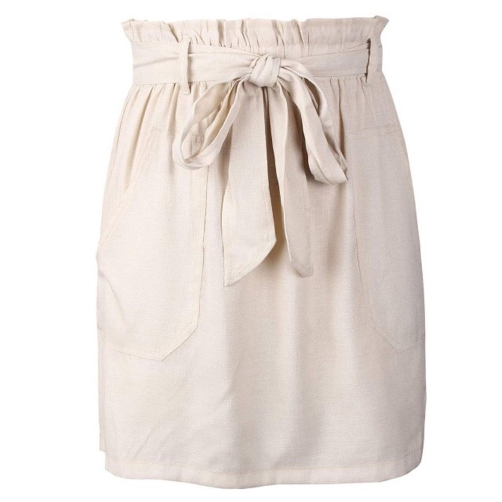 Paper Bag Waist Light Beige Mini Skirt NEW - Picture 10 of 10